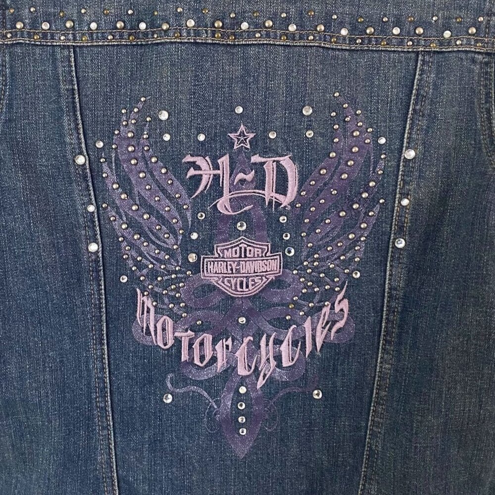 Y2K Harley-Davidson Embroidered Jean Jacket Women's Small Rhinestone Studded - Picture 8 of 14